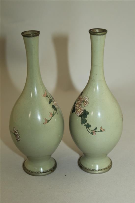 A pair of Japanese silver wire cloisonne enamel vases, early 20th century, 16cm, slight damage